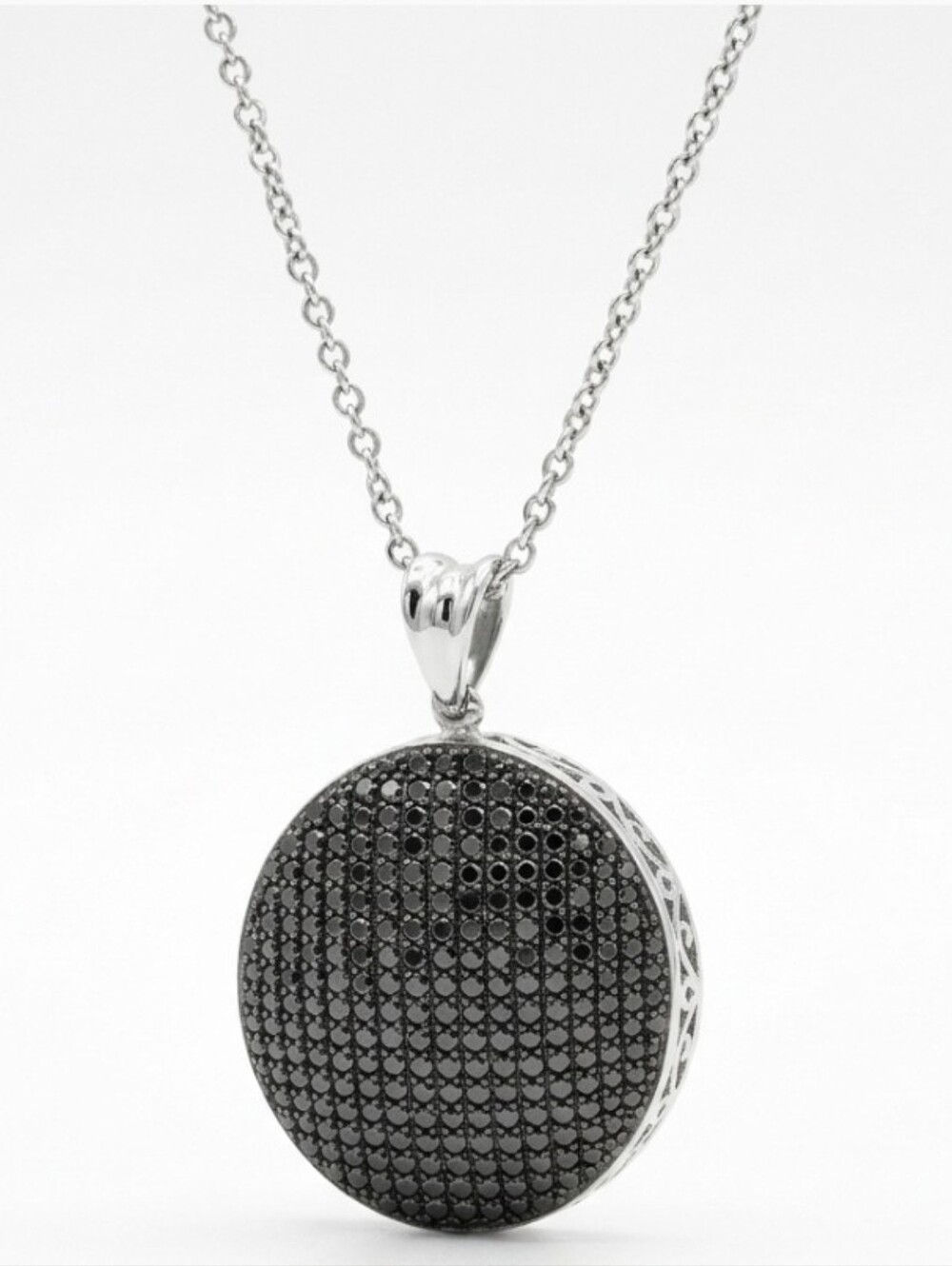 Genuine Designer Black Diamond Pendant Necklace Sterling Silver 18"